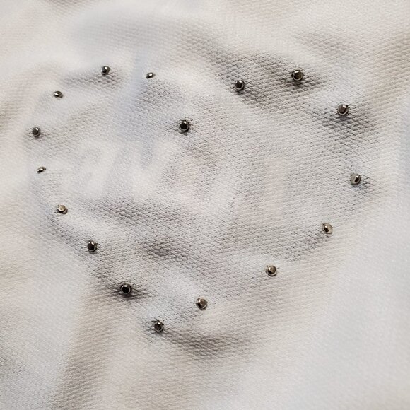 Pearl Studded Black Grey Hearts Love White Short Sleeve Top by ORIGINAL - Picture 8 of 8